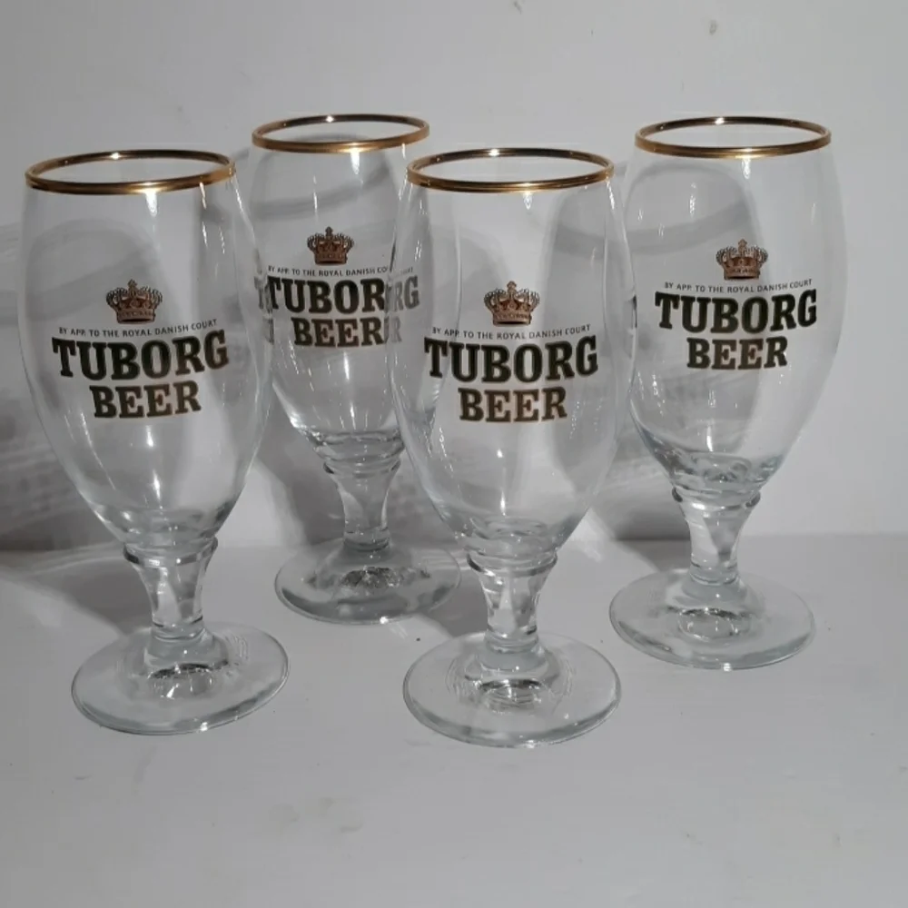 Set of 4 vtg Tuborg Beer glasses